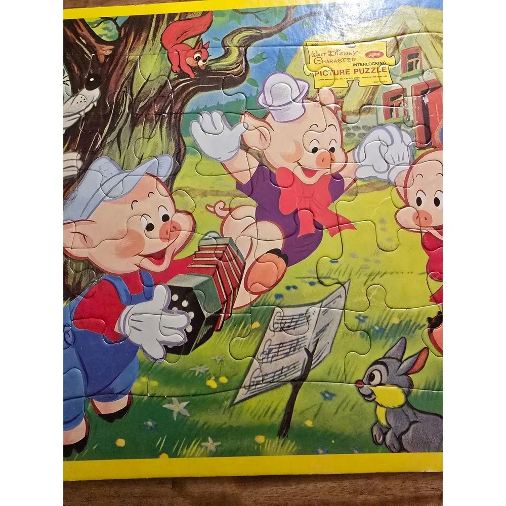 Vintage Jaymar Walt Disney Three Little Pigs Interlocking Tray Puzzle Cardboard